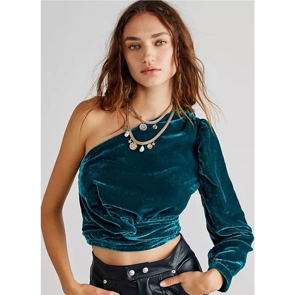Free People Tops - Free People Tell Me About It One Shoulder Velvet Top Green Small